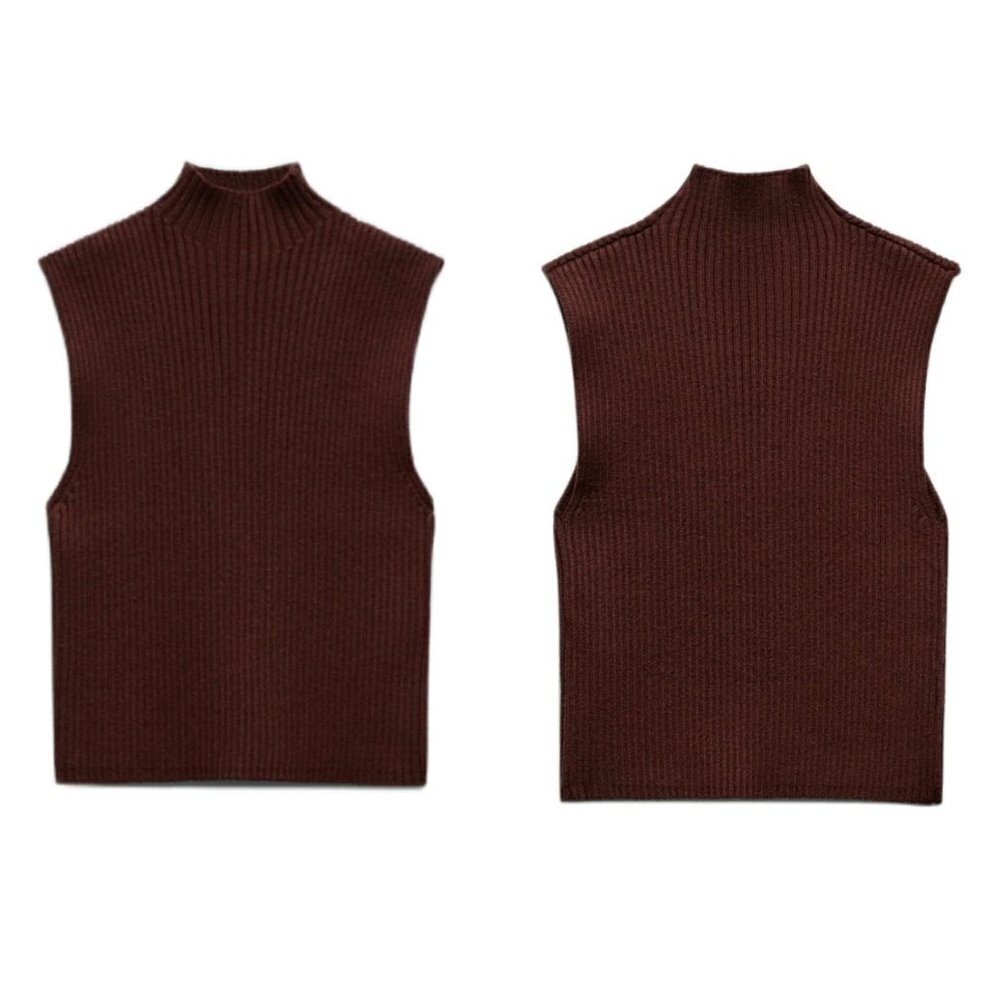 ZARA RIBBED KNIT TOP BROWN | 5536/166